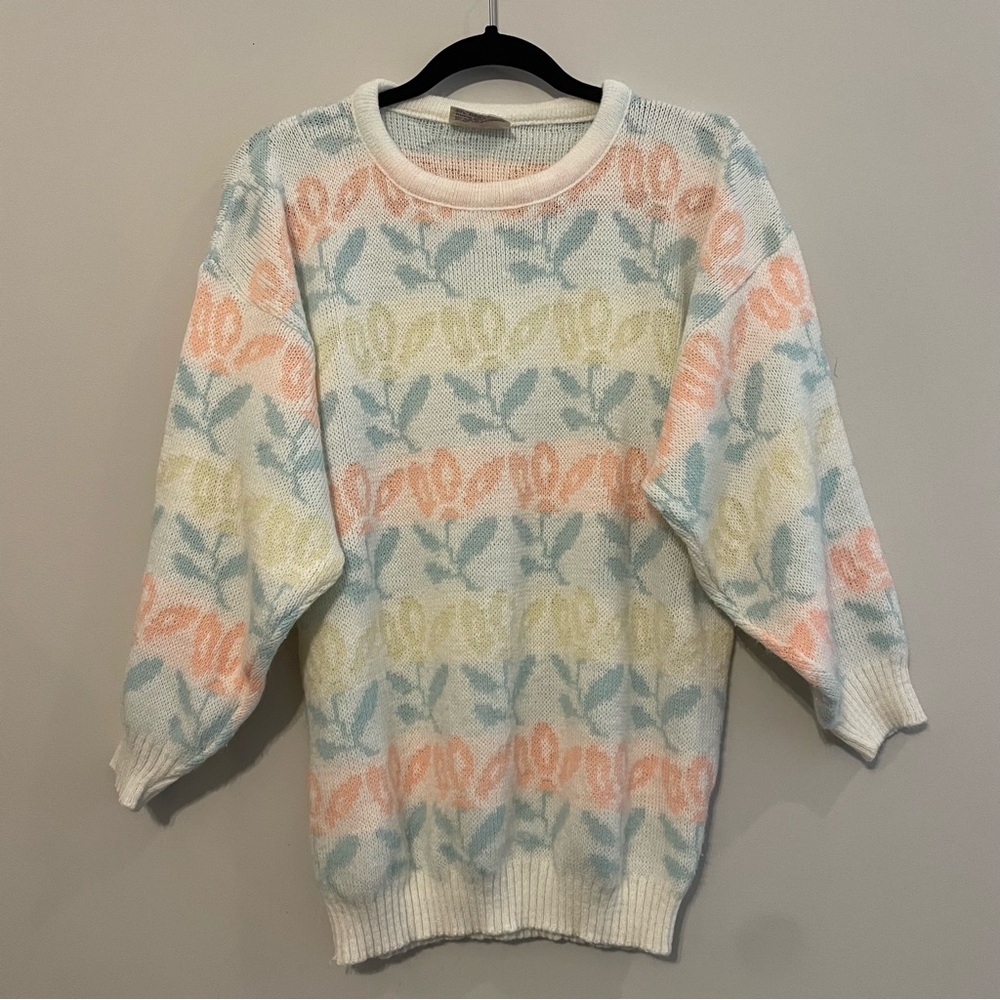 VINTAGE 1980s Justin Allen Spring Cottagecore Pastel Sweater - Size M - Picture 5 of 13